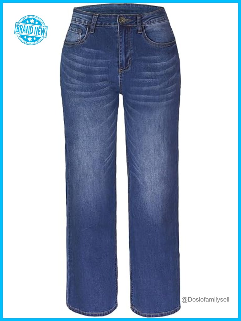 Relaxed Straight Leg Stretch Jeans For Women Mid Rise Wide Leg Casual Denim